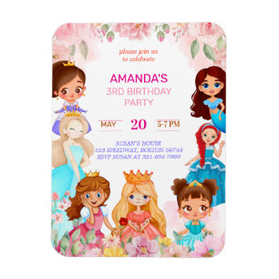 Princess Girl Birthday Party 3rd Years Invitation Magnet