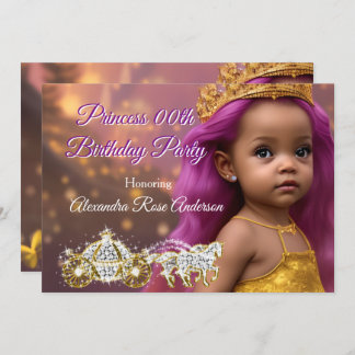 Princess Girl Birthday Party Carriage pink ethnic Invitation