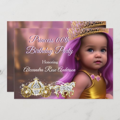 Princess Girl Birthday Party Carriage purple gold Invitation
