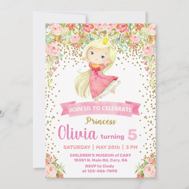 Princess girl birthday party invitation, invite. i invitation (Front)
