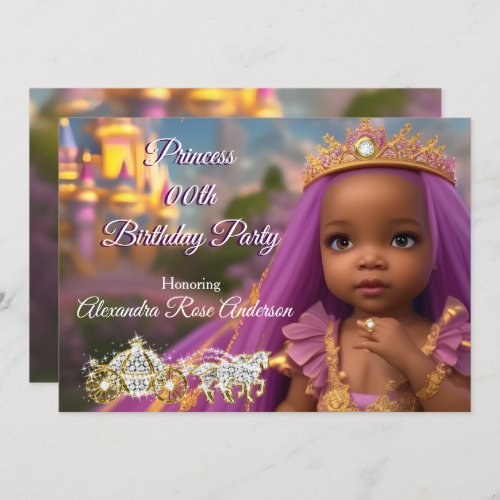 Princess Girl Birthday Party tiara purple ethnic 2 Invitation