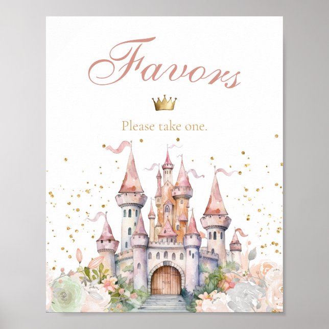 Princess Girl Blush Gold Royal Castle Favors Sign (Front)