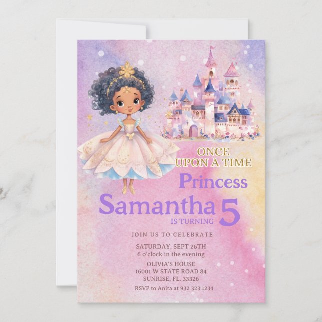 Princess Girl Castle African American Birthday Invitation (Front)