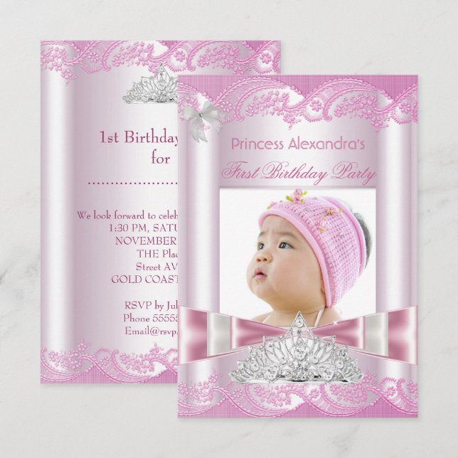 Princess Girl First Birthday 1st Party Invitation (Front/Back)