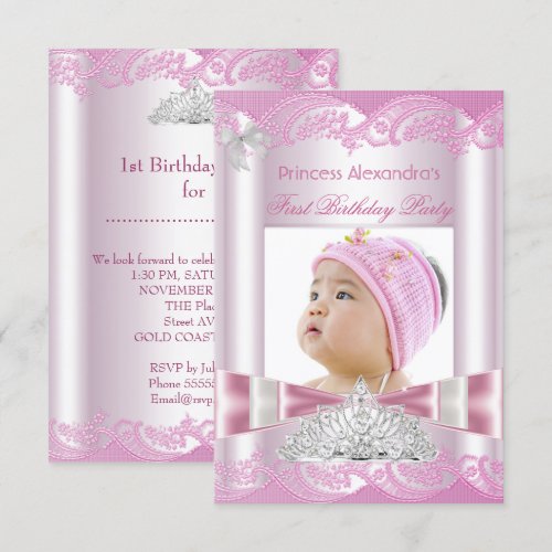 Princess Girl First Birthday 1st Party Announcements