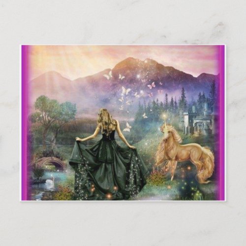 Princess Girl in Gown with Horse Fantasy Scene Postcard