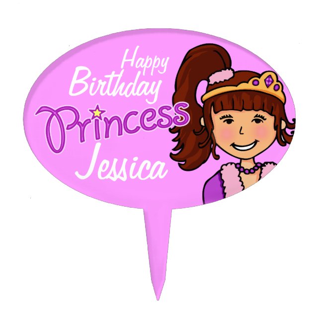 Princess girl named happy birthday cake topper (Front)