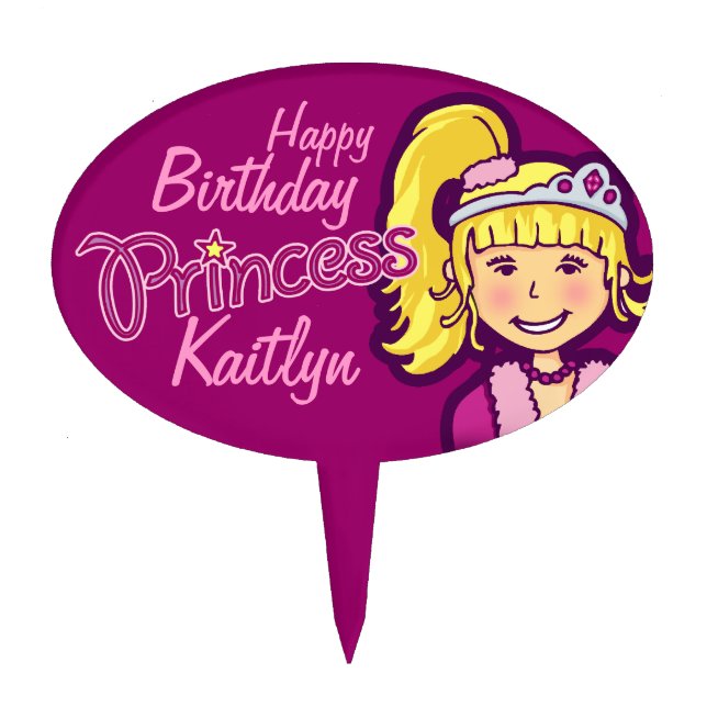 Princess girl named happy birthday cake topper (Front)