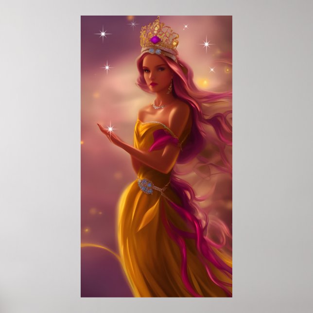 Princess girl pink gold Tiara fairytale sparkle  Poster (Front)