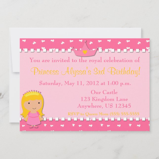 Princess Girls Birthday Invitation (Front)