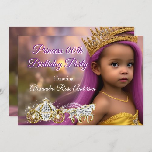 Princess Girls Birthday Party Carriage purple gold Invitation