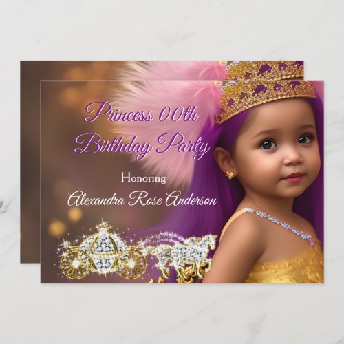 Princess Girls Birthday Party Carriage purple pink Invitation
