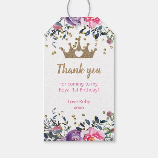 Princess Girls Birthday Party Pink Gold Favour Tag (Front)