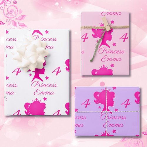 Princess Girls Name Age Pretty Pink White Purple Wrapping Paper Sheets