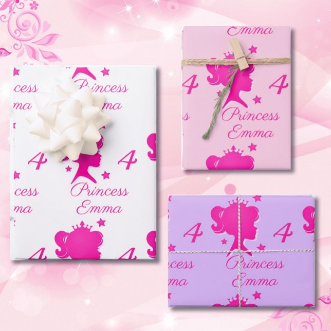 Princess Girl's Name Age Pretty Pink White Purple Wrapping Paper Sheets (Creator Uploaded)