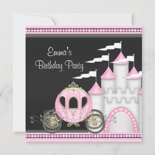 Princess Girls Pink Black Princess Birthday Custom Invitations