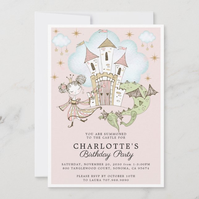 Princess Girl's Pink Gold Birthday  Invitation (Front)