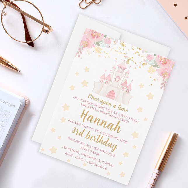 Princess glitter gold castle birthday invitation (Creator Uploaded)