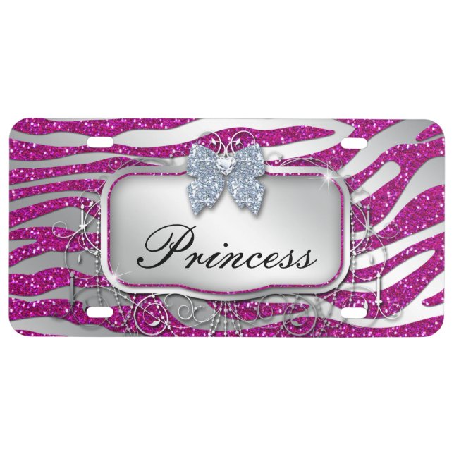 Princess Glitter Zebra Funny Cute Cool License Plate (Front)