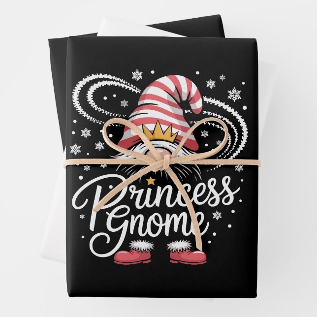 Princess Gnome Matching Family Gnomes Funny Xmas Wrapping Paper Sheets (In situ)