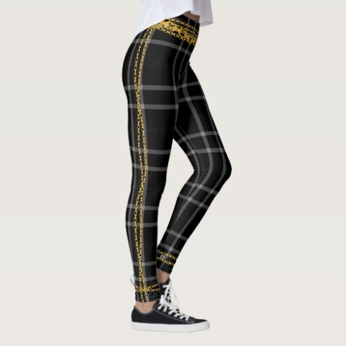 Princess Gold Chain Black White Grid Plaid Tartan Leggings