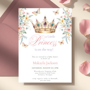Princess Gold Crown Floral Butterfly Baby Shower Invitation