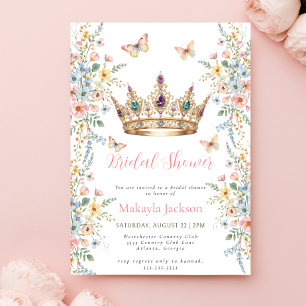 Princess Gold Crown Floral Butterfly bridal shower Invitation