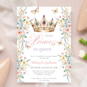 Princess Gold Crown Floral Butterfly bridal shower Invitation