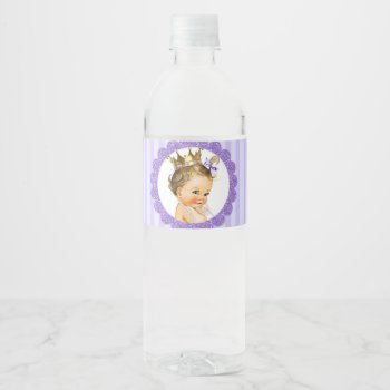 Princess Gold Crown Lavender Baby Shower Favors Water Bottle Label by nawnibelles at Zazzle
