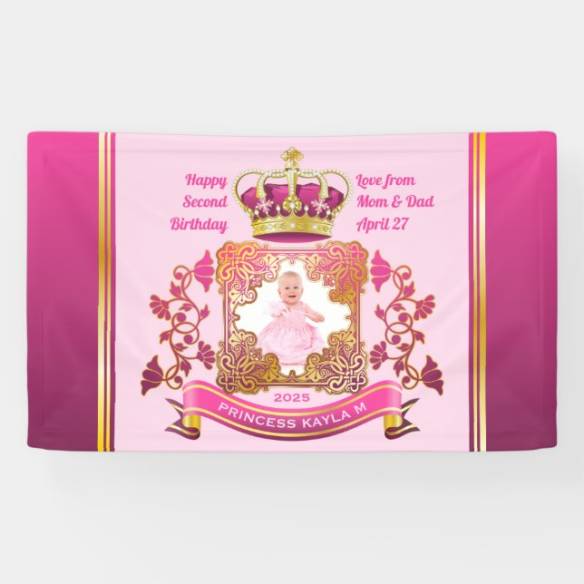 Princess Gold Crown Pearls Your Photo Fancy Frame Banner (Horizontal)