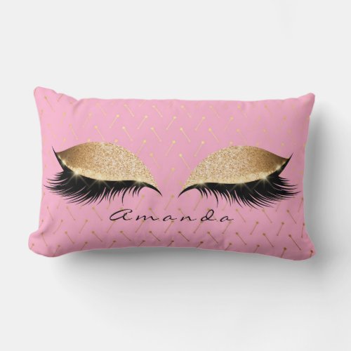 Princess Gold Glitter Black Makeup Name Pink Rose Lumbar Pillow