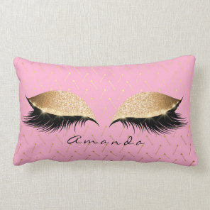 Princess Gold Glitter Black Makeup Name Pink Rose Lumbar Pillow
