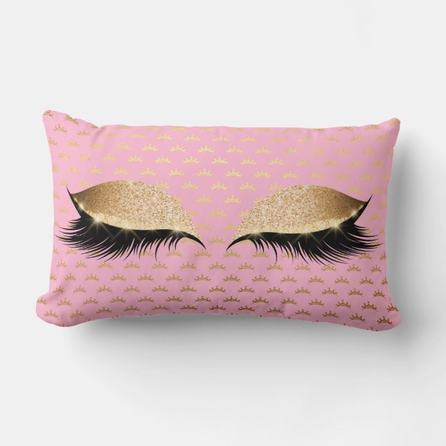 Princess Gold Glitter Black Makeup Stars Pink Rose Lumbar Pillow (Front)