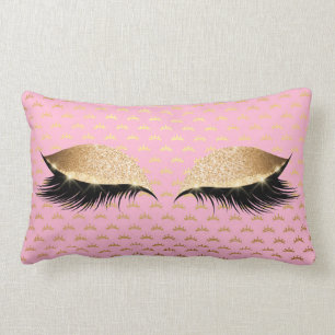 Princess Gold Glitter Black Makeup Stars Pink Rose Lumbar Pillow