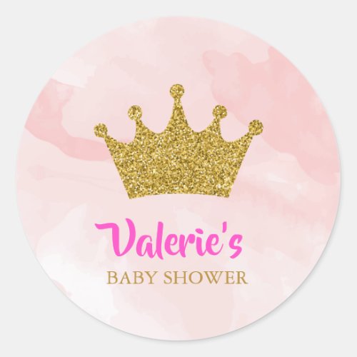 Princess Gold Glitter Crown Baby Shower Classic Round Sticker