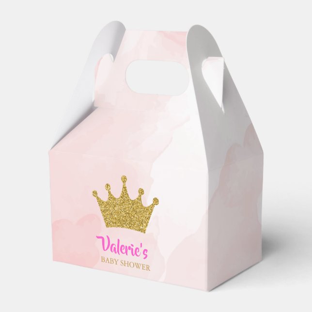 Princess Gold Glitter Crown Baby Shower Favor Boxes (Front Side)