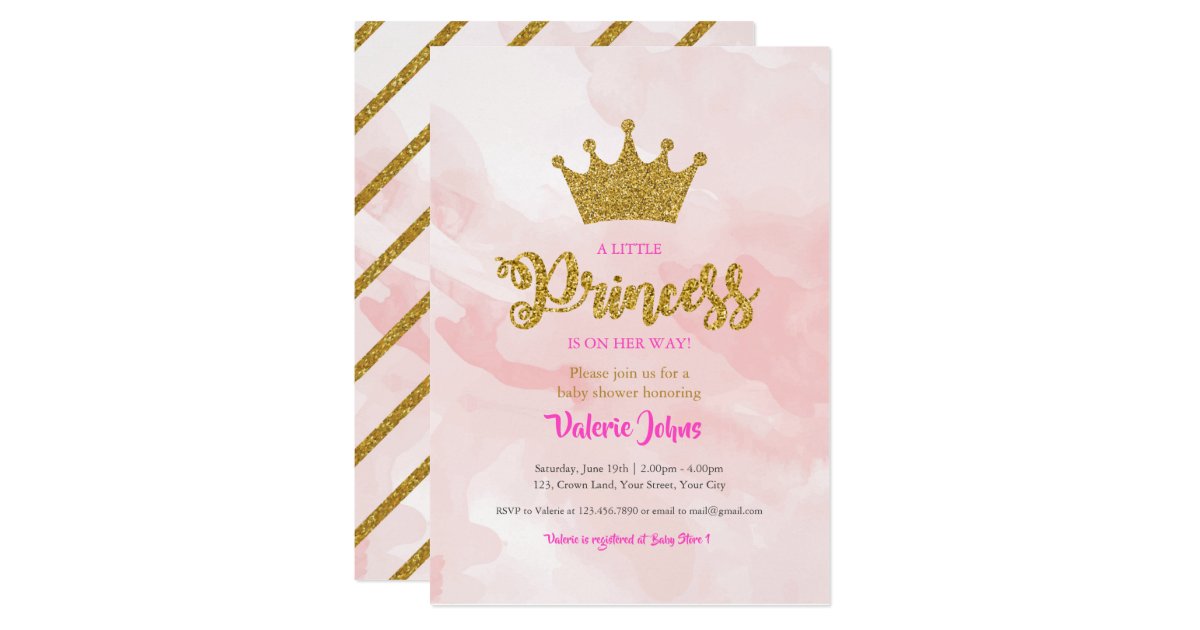 Princess Gold Glitter Crown Baby Shower Invitation Zazzle Com