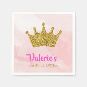 Princess Gold Glitter Crown Baby Shower Napkins