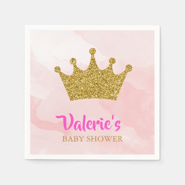 Princess Gold Glitter Crown Baby Shower Napkins (Front)
