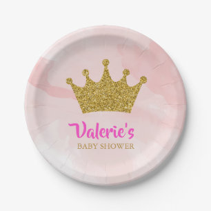 Princess Gold Glitter Crown Baby Shower Paper Plates