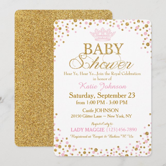 Princess Gold Glitter Sprinkle Baby Shower Invitation (Front/Back)