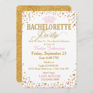 Princess Gold Glitter Sprinkle Bachelorette Party Invitation