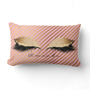 Princess Gold Glitter Stripe Makeup Name Pink Rose Lumbar Pillow