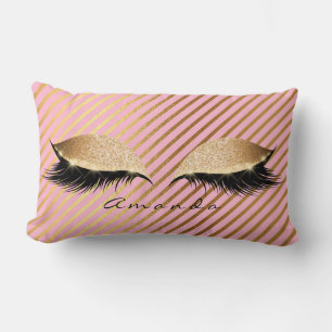 Princess Gold Glitter Stripe Makeup Name Pink Rose Lumbar Pillow