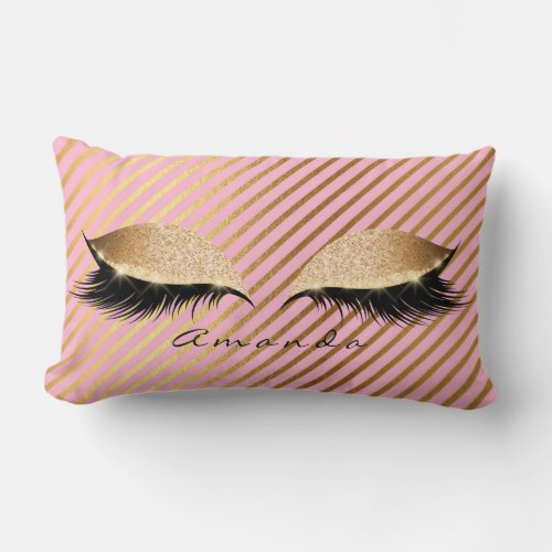 Princess Gold Glitter Stripe Makeup Name Pink Rose Lumbar Pillow