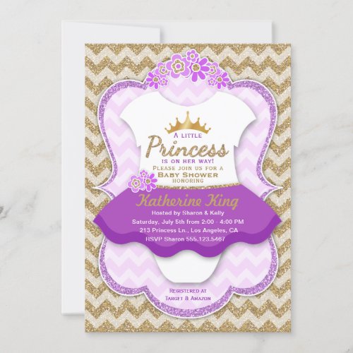 Princess Gold Glitter Tutu Baby Shower Invitation