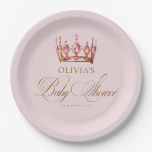Princess Gold Pink Girl Baby Shower Paper Plates