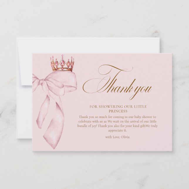Princess Gold Pink Girl Baby Shower Thank You Card (Front)