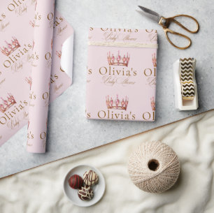 Princess Gold Pink Girl Baby Shower Wrapping Paper