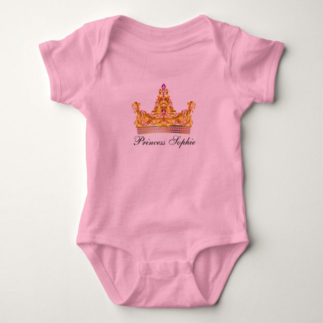 Princess Gold Tiara Pink Baby Girl Tutu Onsie Bodysuit (Front)